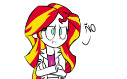 Size: 1280x800 | Tagged: safe, artist:untaloc, sunset shimmer, equestria girls, rainbow rocks, meme, random, solo, spanish, ñ, ño