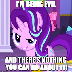 Size: 500x500 | Tagged: safe, edit, edited screencap, screencap, starlight glimmer, pony, unicorn, no second prances, cute, female, glimmerbetes, image macro, mare, meme, pure unfiltered evil, solo