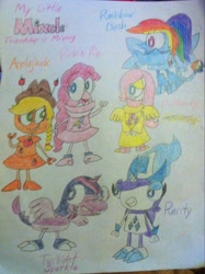 Size: 1369x1830 | Tagged: safe, artist:pogorikifan10, derpibooru import, applejack, fluttershy, pinkie pie, rainbow dash, rarity, twilight sparkle, twilight sparkle (alicorn), alicorn, lego, mane six, mixels, species swap, traditional art