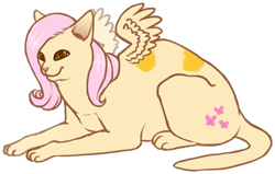 Size: 537x341 | Tagged: safe, artist:vriskarkat, fluttershy, cat, pink hair, solo, species swap