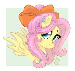 Size: 1060x1005 | Tagged: safe, artist:joakaha, fluttershy, pegasus, pony, alternate hairstyle, bow, female, mare