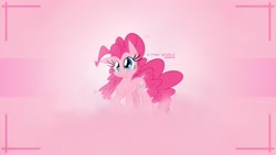 Size: 1920x1080 | Tagged: dead source, safe, artist:mackaged, pinkie pie, earth pony, pony, pink, solo, text, wallpaper