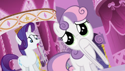 Size: 1280x720 | Tagged: safe, artist:dtkraus, edit, screencap, rarity, sweetie belle, pony, unicorn, wat