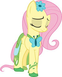 Size: 5000x6231 | Tagged: safe, artist:xpesifeindx, fluttershy, pegasus, pony, suited for success, absurd resolution, beautiful, clothes, cute, dress, flower, flower in hair, gala dress, simple background, solo, transparent background, vector