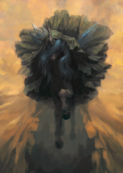 Size: 910x1280 | Tagged: safe, artist:cannibalus, queen chrysalis, changeling, changeling queen, cloak, clothes, solo