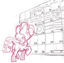 Size: 580x571 | Tagged: safe, artist:tswt, pinkie pie, earth pony, pony, calendar, pencil, sketch, solo