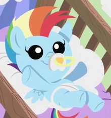 Size: 220x233 | Tagged: safe, derpibooru import, rainbow dash, pegasus, pony, parental glideance, baby, baby dash, baby pony, crib, cute, dashabetes, diaper, foal, heartwarming, pacifier, sweet dreams fuel