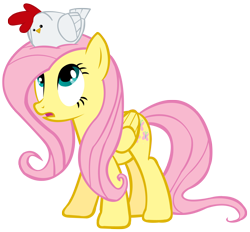 Size: 1656x1540 | Tagged: safe, artist:purplefairy456, fluttershy, chicken, pegasus, pony, chicken on your head, elizabeak, looking up, simple background, transparent background, vector