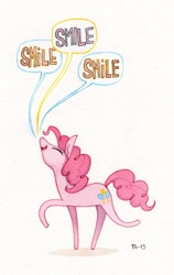 Size: 1211x1920 | Tagged: safe, pinkie pie, earth pony, pony, smiling, solo, speech bubble, traditional art