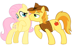 Size: 2410x1644 | Tagged: safe, artist:acstlu, braeburn, fluttershy, pegasus, pony, blushing, braeshy, cute, female, male, shipping, straight