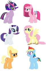 Size: 718x1112 | Tagged: safe, artist:machikochan, derpibooru import, applejack, fluttershy, pinkie pie, rainbow dash, rarity, twilight sparkle, twilight sparkle (alicorn), alicorn, earth pony, pegasus, pony, unicorn, alternate universe, dark magic, female, magic, mane six, mare, sombra eyes