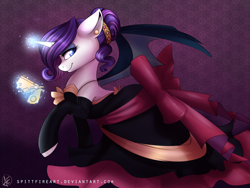 Size: 1800x1350 | Tagged: safe, artist:spittfireart, rarity, pony, unicorn, clothes, crossover, derringer, disgaea, disgaea 2, dress, gun, pistol, rozalin, weapon