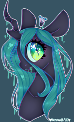 Size: 2399x3966 | Tagged: safe, artist:bunxl, queen chrysalis, changeling, changeling queen, crown, female, glowing eyes, jewelry, looking at you, regalia, simple background, solo