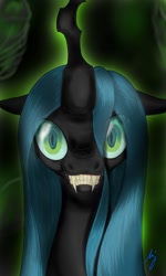 Size: 768x1280 | Tagged: safe, artist:ponyadler86, queen chrysalis, changeling, changeling queen, evil grin, grin, looking at you, smiling, solo