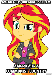 Size: 533x768 | Tagged: safe, sunset shimmer, equestria girls, blatant lies, humanized, image macro, meme, mouthpiece, neoreactionary sunset shimmer, solo