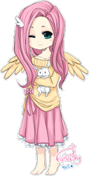 Size: 395x776 | Tagged: safe, artist:legardrua, fluttershy, clothes, humanized, skirt, solo, sweater, sweatershy, winged humanization