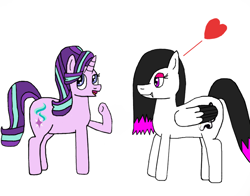 Size: 850x668 | Tagged: safe, artist:red-supernova64, starlight glimmer, oc, oc:shy art, pony, unicorn, heart, talking