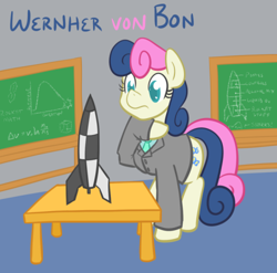 Size: 500x494 | Tagged: safe, artist:atlur, bon bon, sweetie drops, earth pony, pony, blackboard, bonpun, mare, pun, rocket, solo, v2 rocket, werner von braun