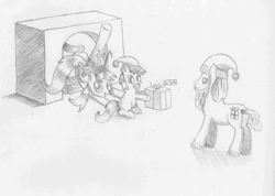 Size: 2000x1420 | Tagged: safe, artist:sorenngl, derpy hooves, dinky hooves, pegasus, pony, christmas, competition:derpibooru 2012, female, mare, ponified