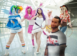 Size: 900x649 | Tagged: safe, artist:jessica nigri, artist:ljinto, artist:scruffyrebel, artist:xsoulxxxreaperx, artist:yayacosplay, edit, applejack, fluttershy, pinkie pie, rarity, human, cm punk, cosplay, irl, irl human, photo