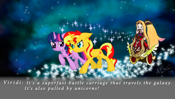 Size: 960x540 | Tagged: safe, artist:affinityshy, sunset shimmer, twilight sparkle, pony, crossover, kid icarus, kid icarus: uprising, lightning chariot, viridi