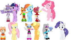 Size: 5760x3240 | Tagged: safe, artist:waleedtariqmmd, derpibooru import, applejack, fluttershy, pinkie pie, rainbow dash, rarity, twilight sparkle, twilight sparkle (alicorn), oc, oc:venus, alicorn, earth pony, pegasus, pony, unicorn, 3d, amy rose, blaze the cat, cream the rabbit, crossover, mane six, marine the raccoon, mmd, non-mlp oc, rouge the bat, sonic the hedgehog (series)