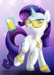 Size: 600x823 | Tagged: safe, artist:scorchie-critter, rarity, pony, unicorn, female, gold, horn, mare, solo, swag