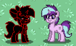 Size: 314x192 | Tagged: safe, starlight glimmer, oc, oc:caki, pony, unicorn, photo shoot of caki, pony town