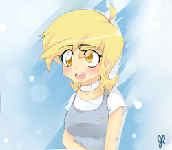 Size: 1000x869 | Tagged: safe, artist:stalemeat, derpy hooves, choker, colored pupils, humanized, solo