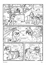 Size: 905x1280 | Tagged: safe, artist:kyokimute, apple bloom, applejack, rainbow dash, earth pony, pegasus, pony, comic:cider showers, background pony, comic, mare