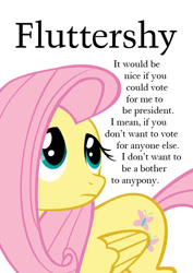 Size: 595x842 | Tagged: safe, fluttershy, pegasus, pony, equestria daily, female, mare, pink mane, presidential elections 2012, yellow coat