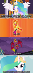 Size: 450x1000 | Tagged: safe, edit, screencap, princess celestia, sunset satan, sunset shimmer, equestria girls, rainbow rocks, mazinger, mazinger z, ponied up, screencap comic, shout out