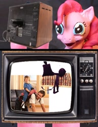 Size: 1038x1336 | Tagged: safe, pinkie pie, earth pony, pony, daddle, exploitable meme, photo, realistic, tv meme, wtf