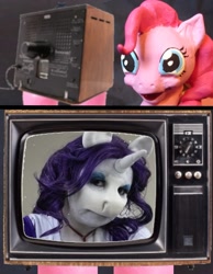 Size: 1038x1336 | Tagged: safe, pinkie pie, rarity, human, cosplay, exploitable meme, irl, irl human, nightmare fuel, photo, realistic, tv meme, uncanny valley