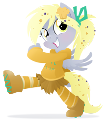 Size: 1250x1450 | Tagged: safe, artist:equestria-prevails, derpy hooves, anthro, boots, crossover, cute, simple background, sugar rush, transparent background, underp, vanellope von schweetz, wreck-it ralph