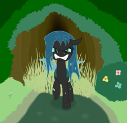 Size: 745x719 | Tagged: safe, artist:fluttershyfree, fluttershy, changelingified, solo, species swap