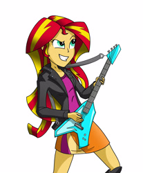 Size: 3041x3668 | Tagged: safe, artist:ndvega, sunset shimmer, equestria girls, clothes, female, guitar, solo, two toned hair