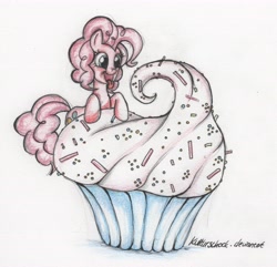 Size: 6576x6336 | Tagged: safe, artist:kulturschock, pinkie pie, earth pony, pony, absurd resolution, cupcake, sketch, solo, sprinkles, traditional art