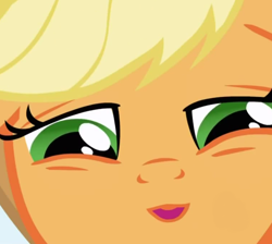 Size: 688x616 | Tagged: safe, edit, edited screencap, screencap, applejack, earth pony, pony, applebuck season, close-up, extreme close up, inverted mouth, solo