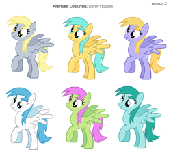 Size: 3200x3000 | Tagged: safe, artist:pika-robo, cloud kicker, derpy hooves, lightning bolt, merry may, spring melody, sprinkle medley, sunshower raindrops, white lightning, pegasus, pony, alternate costumes, background pony, female, mare, palette swap, recolor, scrunchy face, simple background, transparent background