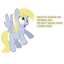 Size: 650x650 | Tagged: safe, derpy hooves, pegasus, pony, computer, confused, female, mare, wat
