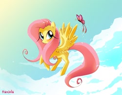 Size: 992x770 | Tagged: safe, artist:dannyckoo, fluttershy, pegasus, pony, female, mare, pink mane, solo, yellow coat