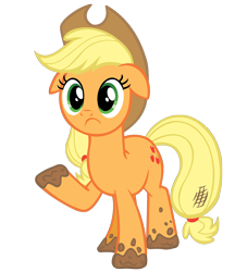 Size: 1000x1160 | Tagged: safe, edit, applejack, earth pony, pony, sweet and elite, garden party, inverted mouth, mud