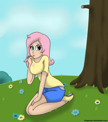 Size: 1676x1896 | Tagged: safe, artist:dragomyr, fluttershy, human, clothes, female, humanized, pink hair