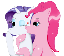 Size: 1273x1108 | Tagged: safe, artist:xaidon, pinkie pie, rarity, earth pony, pony, unicorn, female, kissing, lesbian, raripie, shipping