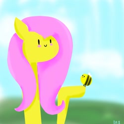 Size: 500x500 | Tagged: safe, artist:danadyu, fluttershy, bee, pegasus, pony, female, mare, pink mane, yellow coat