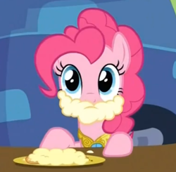 Size: 423x414 | Tagged: safe, screencap, pinkie pie, earth pony, pony, keep calm and flutter on, eating, element of laughter, mush, solo