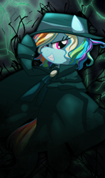 Size: 1600x2700 | Tagged: safe, artist:geraritydevillefort, derpibooru import, rainbow dash, pegasus, pony, avenger, cloak, clothes, count of monte cristo, crossover, edmond dantes, fate/grand order, female, hat, mare, rainbow dantes, solo, the count of monte cristo