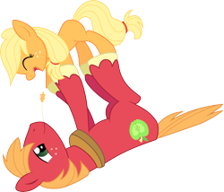Size: 9000x7686 | Tagged: safe, artist:feyrah, artist:leo-17-0-2, applejack, big macintosh, earth pony, pony, absurd resolution, brother and sister, duo, female, filly, filly applejack, male, playing, siblings, simple background, stallion, teenage big macintosh, teenager, transparent background, vector, younger