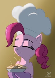 Size: 705x987 | Tagged: safe, artist:raikoh, pinkie pie, earth pony, pony, chef's hat, hat, pie, solo